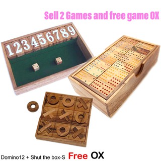 Best-11 โดมิโน่ 12 จุด + ปิดกล่อง-เล็ก แถมฟรี โอเอ็กซ์ (Domino 12 + Shut the box-S Free OX) เกมส์ไม้ น้องฝางของเล่นไม้