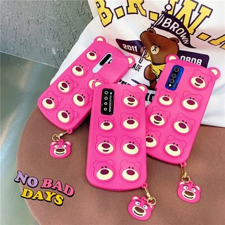 3D กันกระแทก Pop it สําหรับ Huawei Nova 9 9Pro 8 8Pro 7i 7SE 7 7Pro 5T 4 3 3i Honor 8X เคสมือถือ Soft TPU Case เคสป้องกัน Cute Cartoon Strawberry Bear เปลือกซิลิคอน With Pendan