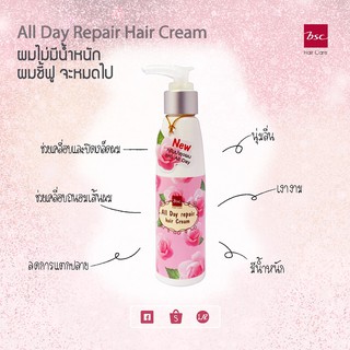 BSC บีเอสซี ครีมบำรุง ผม แห้ง เสีย ปิดเกล็ดผม แตกปลาย นุ่ม ลื่น หอม มีน้ำหนัก hair care All day repair cream 120ml.