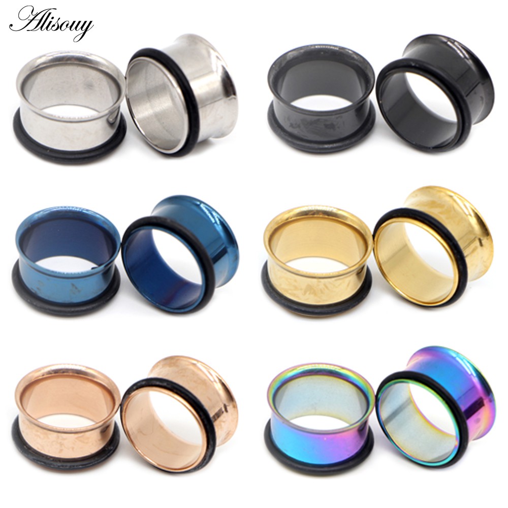 Alisouy 2PCS หู Expander เปล 1.6-25 มม.เจาะเครื่องประดับ Punk สแตนเลสเดี่ยว Flare เนื้ออุโมงค์หูปลั๊กอุโมงค์