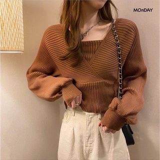 เสื้อไหมพรมแขนยาว แต่งกล้ามข้างใน ทอลายร่องนูน ยืดเยอะ ใส่สบาย งานสวย ดูแพง สีดี ลุคผู้ดี