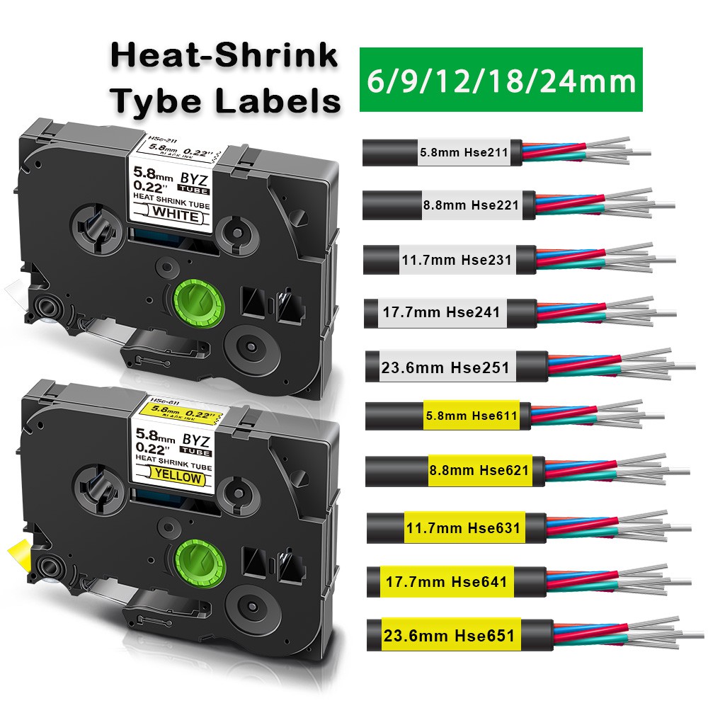 Heat Shrink Tube Label 6/9/12/18/24mm Label For Brother HSe211 HSe211