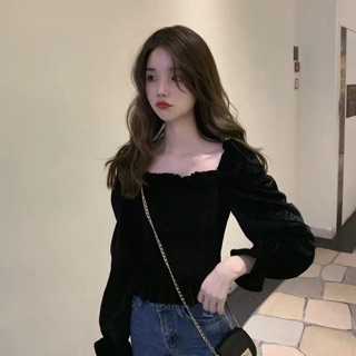 [♥ พร้อมส่ง ♥] เสื้อกำมะหยี่ สีดำ 🖤 เสื้อแฟชั่น เสื้อสีดำ เสื้อคุณหนู