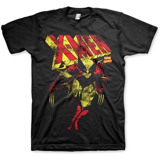 ผ้าฝ้าย 100%100%cotton เสื้อยืดคอวีผู้ชาย Marvel Officially Licensed Merchandise Comics X-Men Distressed T-Shirt (Black)