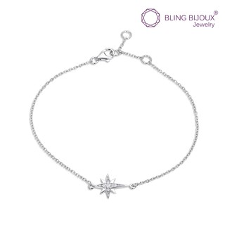 Bling Bijoux สร้อยข้อมือ เงินแท้ 925 Minimal Style ยาว 13 cm. พร้อมจี้รูปดาว ตกแต่งด้วยเพชร CZ เรียบง่าย มีไสตล์