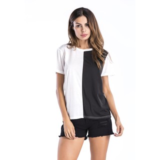 Mirror Dress เสื้อยืด Black and White Stitching