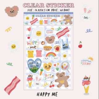 HAPPY ME CLEAR STICKER 🐻🐰🌷 สติ๊กเกอร์​ใส