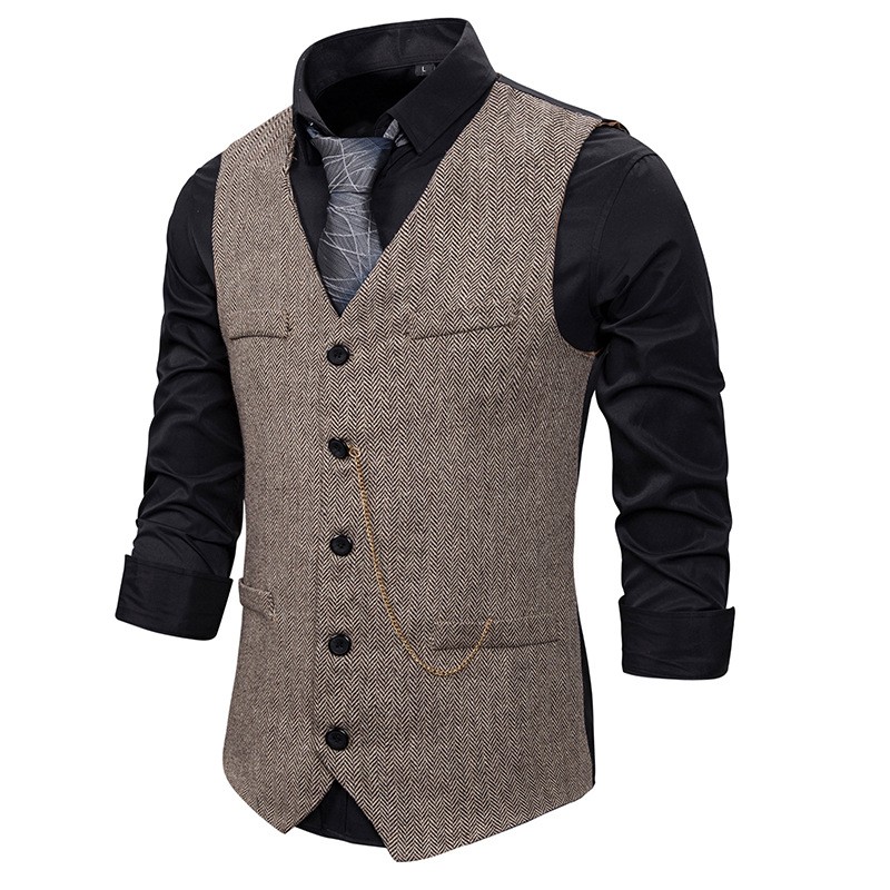 Mens Vests Gold Chain Decoration Single Breasted Men's Suit Vest Casual Wild V Neck Top Spring New Grey Black Brown AFzl #4