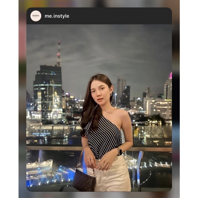 เสื้อเบี่ยงลายริ้วไหล่ผูกโบว์ได้Me.instyle