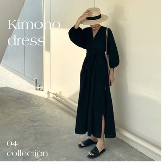 KIMONO dress in creamy,Black