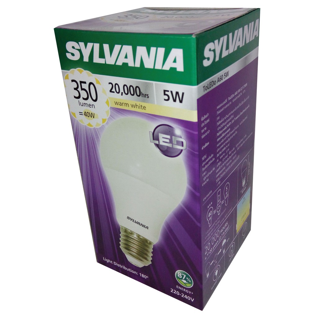 SYLVANIA หลอดไฟ ECO ToLEDo A60 5W E27 2700K (แสงวอร์มไวท์) 20,000 Hrs.