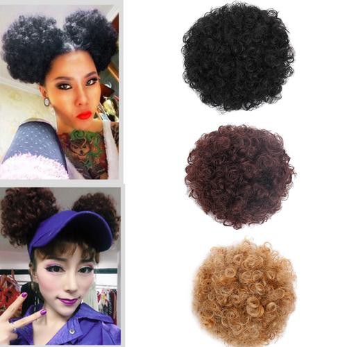 Synthetic Black Puff Drawstring Ponytail Short Curly Curly Hair