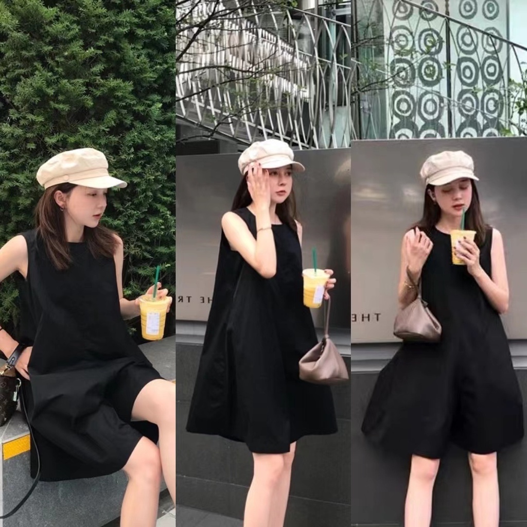 จั๊มสูทขาสั้น เดรสแขนกุด คอกลม แฟชั่นเกาหลี เดรสมินิมอล รูปที่ 2