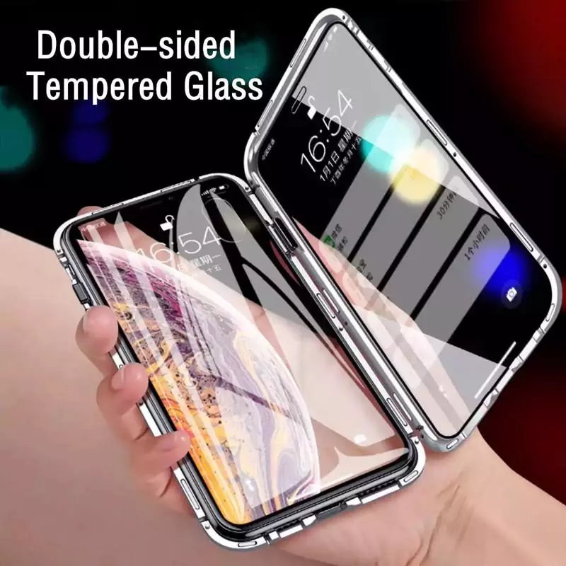 เคส iP คุณภาพสูงกระจกนิรภัยแม่เหล็กเคสป้องกันรอบด้านสำหรับ Iphone 11 Pro Max 12 mini 12 Pro Max X Xr Xs Max 8 7 ป้องกันรอยขีดข่วนและป้องกันการตกกระแทกแม่เหล็ก