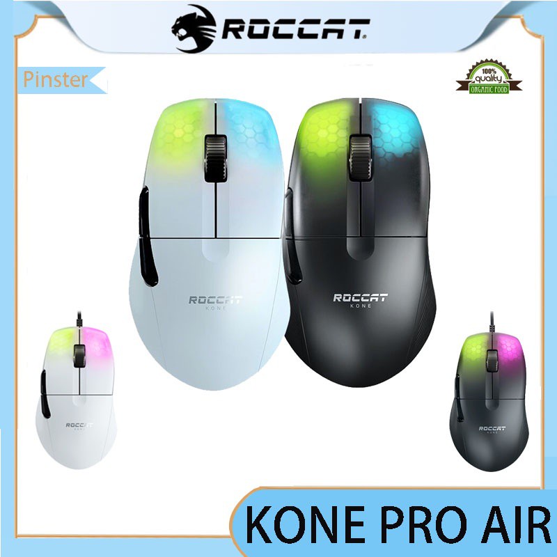 Roccat KONE PRO AIR เมาส์เกมมิ่งไร้สาย บลูทูธ สามโหมด น้ําหนักเบา มือใหญ่ ชาร์จได้