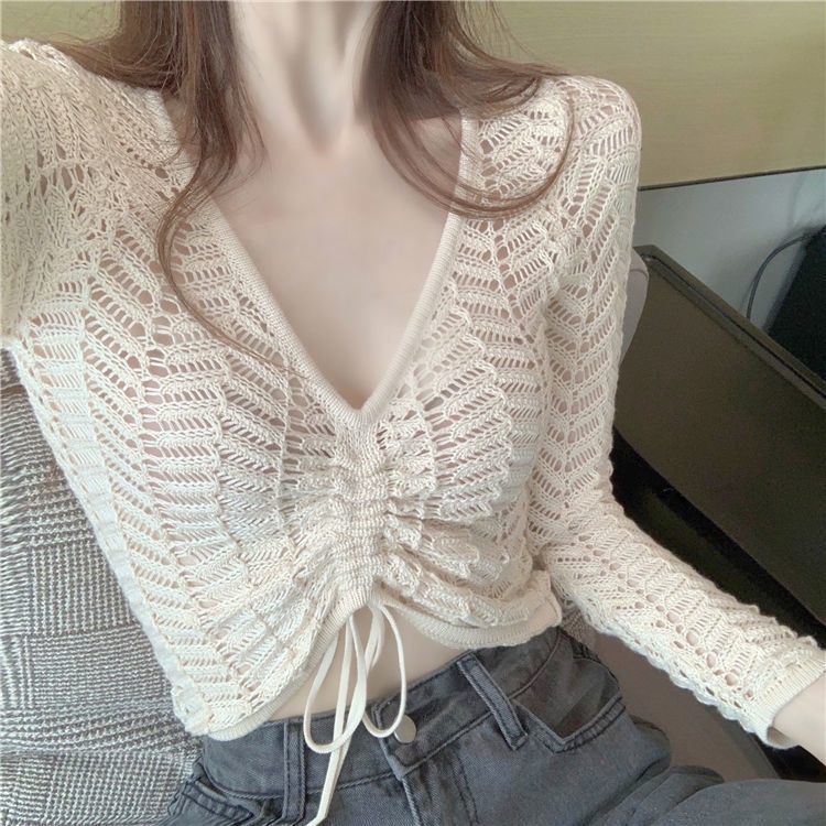 เสื้อครอปสายฝอ เสื้อไหมพรม พร้อมส่ง รหัส8597