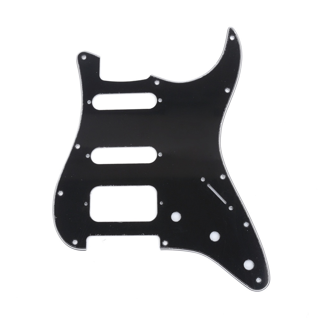 Musiclily Pro 11 หลุมรอบมุม HSS กีตาร์ Strat Pickguard สําหรับ USA/เม็กซิกัน Stratocaster เปิดรถกระบะ, 3 ชั้นสีดํา