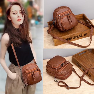 ✾กระเป๋าสะพายข้างผู้หญิง crossbody หนังนิ่มย้อนยุคทุกช่องใส่มือถือกระเป๋าใบเล็กหญิง