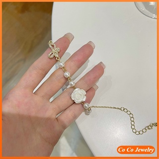 Cocojewelry สร้อยข้อมือ ดอกคามิเลีย สีขาว ประดับมุกเทียม สไตล์เกาหลี