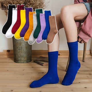 Candy Color Breathable Casual Cotton Socks/ Vintage Solid Medium Tube Loose Stockings/ Ladies All-matched Pile Socks