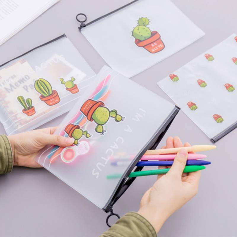 กระเป๋าดินสอ ซิปล็อค ต้น กระบองเพชร ขนาด 17x21 cm - ถุงซิปลอค กล่องดินสอ ใส่เครื่องเขียน ปากกา ดินสอ สมุด Cute Cactus Kids Gift School Pencil Box Transparent Pencil Bag Stationery Cosmetic storage bag
