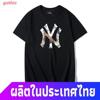 gothic เสื้อยืดผู้ชายและผู้หญิง H3s3 Branded MLB Printed NY Tshirt High-end Pure Cotton Short-sleeved Streetwear Round N