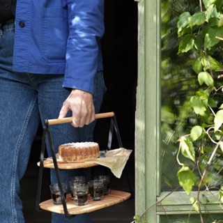 FULLSPÄCKAD ถาดเสริฟ์ 2 ชั้น Serving tray, bamboo, black, 11x8 " แท้จากอิเกีย