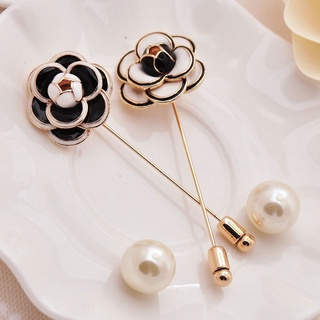เข็มกลัด Camellia Pin รูปดอกกุหลาบสีขาวสีดําสําหรับผู้หญิง