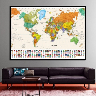 Classic World Map Educational Map Large Poster Prints Wall Hanging Art Background Cloth Wall Decor