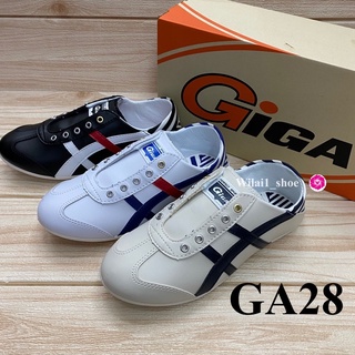 GiGa GA28 รองเท้าผ้าใบแฟชั่นไร้สาย แบบหนัง (36-41) สีดำ/ขาว/กรม