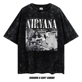 เสื้อยืดผ้าฝ้าย Kurt Cobain X Mandra เสื้อยืดโอเวอร์ไซซ์