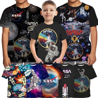 เสื้อยืดแขนสั้น พิมพ์ลายนักบินอวกาศ NASA 3 มิติ สําหรับเด็กผู้ชาย อายุ 3-14 ปี