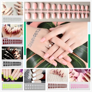 [Spot] Nail Art Kuku Palsu เล็บปลอมสีบริสุทธิ์เรียบง่าย 24 ชิ้นเล็บปลอมแต่งเล็บสำเร็จรูป