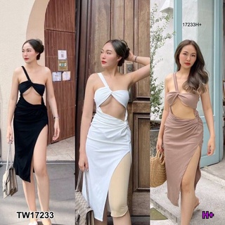 TW17233 ชุดเดรสยาวทรงปาดไหล่ข้างเดียว เสื้อผ้าผู้หญิง แฟชั่นน่ารักๆ ใส่เซ็กซี่ สี ขาว ดำ โกโก้