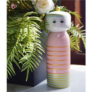 ขวดโหลเซรามิค ขวดโหลใส่ดอกไม้และตกแต่งบ้าน | Philos,Miss etoile Jar Decoration gold rose green stripes : JA192