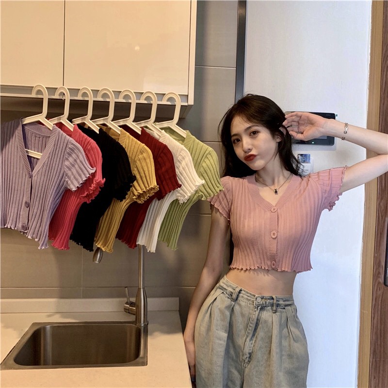 ส่งทันที Cici(พร้อมส่ง)(NO. 9030/1253)เสื้อไหมพรมแขนสั้นคอวีใหญ่ผ้าร่องหนานุ่มนิ่ม สีสวย ใครใส่ก็ปัง