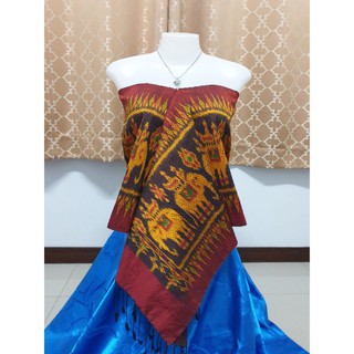 ผ้าพันคอ ผ้าไหมมัดหมี่ยกดอก 6 ตะกอ ลายช้าง(A09_0012)