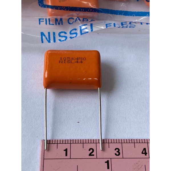 1UF 450V 105K450 NISSEI Japan สีส้ม (แพ็ค1ตัว) 105PF 1000n 450V คาปาซิเตอร์ 1UF 450V Cไมล่า1UF 450V 