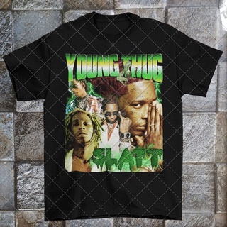 ผ้าฝ้ายคอกลมเสื้อยืด ลาย Young Thug 90S Rap สไตล์วินเทจfrom S-4XL