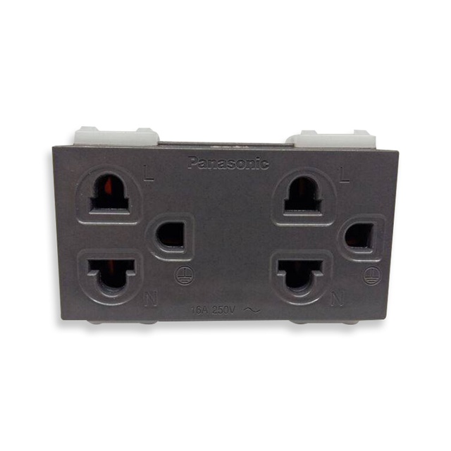 Panasonic เต้ารับกราวด์คู่ สีเทาดำ  WEG 15929H Full-Color Wide Series