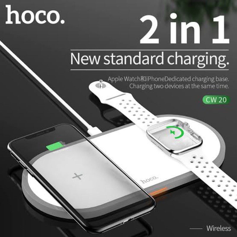Hoco 2in1 Wireless Charger ชาร์จไร้สายได้ทั้ง Smartphone และ Applewatch ของเเท้มีประกันตลอด 3 เดือน