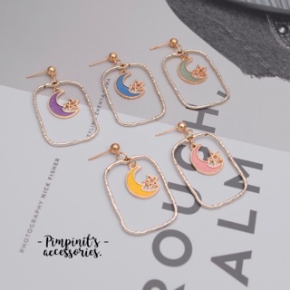 📬 พร้อมส่ง : ⭐️🌙 ต่างหูเกาหลีระย้าลายพระจันทร์และดวงดาว | Moon &amp; Star Korea Drop Earring.