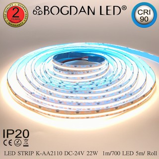 LED STRIP K-AA2110-700-4000K DC-24V  22W/1M IP20 ยี่ห้อBOGDAN LED แอลอีดีไฟเส้นสำหรับตกแต่ง 3500LED/5M 110W/5M Grade A