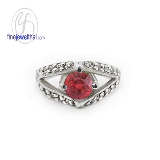 Finejewelthai-แหวนทับทิม-แหวนเพชรCZ-แหวนเงินแท้-พลอยประจำเดือนเกิด-Ruby-Silver-Ring-R1163rb (เลือกสีตัวเรือนได้)