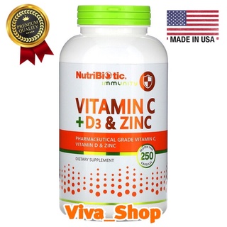 NutriBiotic Immunity ,VitaminC +D3 &amp; Zinc 100 ,250 capsules