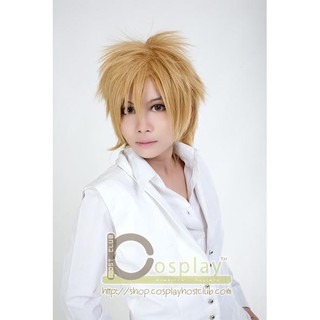 วิกผมสั้นซอยวอลุ่มสีทองหม่น Cosplay Ash gold Wig 30CM