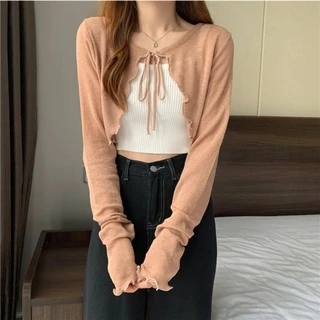 Vogue​🌟​พร้อมส่ง​🌟​เสื้อคลุมไหมพรมซีทรู ดีเทลปลายหยัก ผ้าบางใส่สบาย (Q605)​ -C