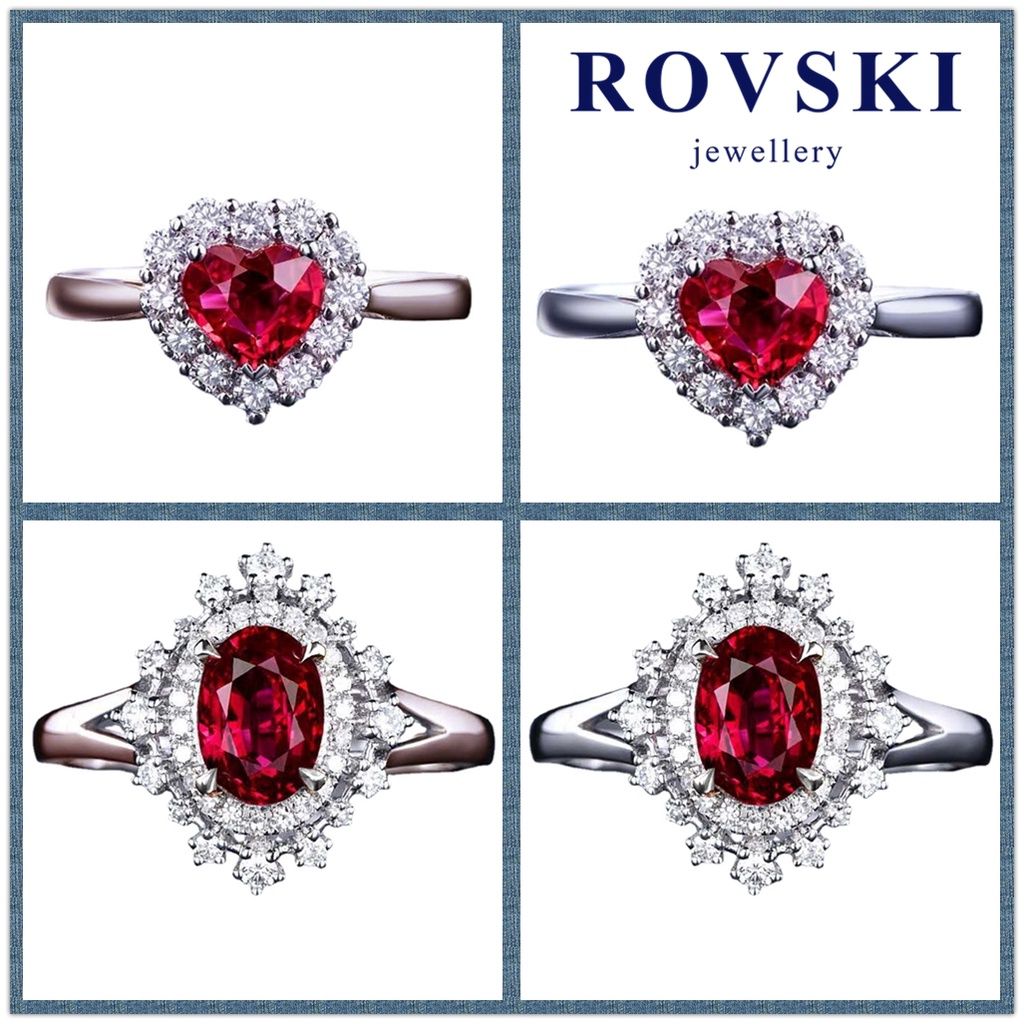 Rovski พร้อมส่ง แหวนเงิน 925 ประดับเพชร เพทาย สีแดง สีโรสโกลด์ ขนาดใหญ่ แฟชั่นเกาหลี สําหรับผู้หญิง