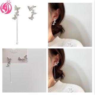 Korea woman Temperament Asymmetric Long Tassel Butterfly Earrings charm Ear Bone Clip ear stud jewelry