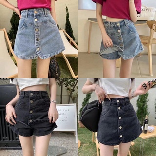 A sheep_shop ✨พร้อมส่ง✨ กางเกงกระโปรงยีนส์เอวสูงทรงเอ มีสองส…